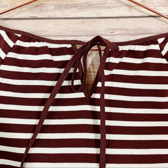 J. Crew Merlot Cotton Striped Tie Back Long Sleeve Structured Top - Picture 5 of 9
